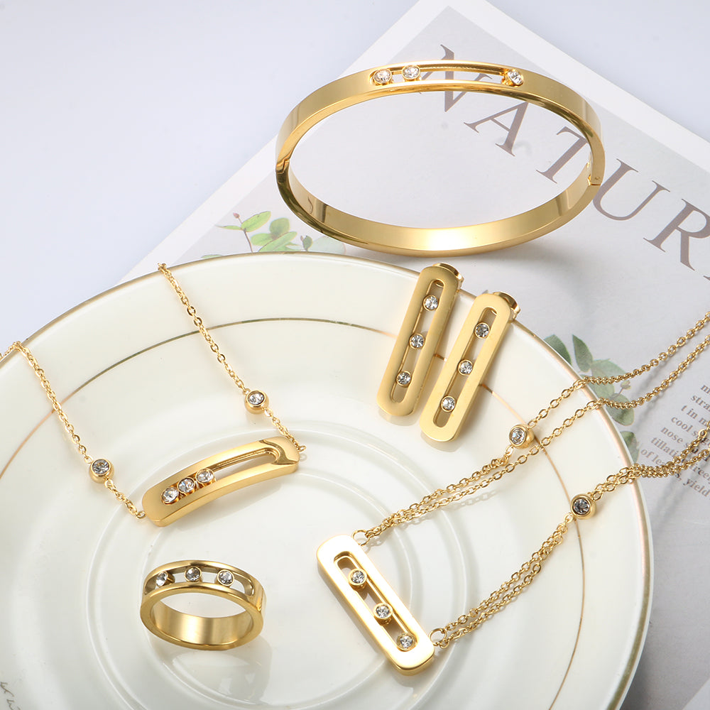 Trendy Stainless Steel Ring/Bangle/Bracelet/Necklace/Earring CZ - ONEZINOTTA , jewelery that shines like gold...