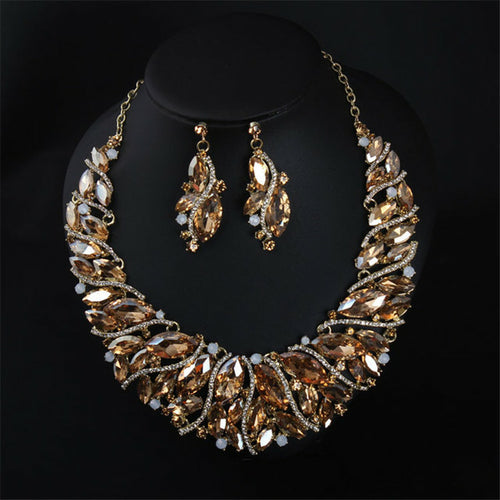 Vintage Statement Crystal Necklace Earrings Set Retro Dubai Bridal - ONEZINOTTA , jewelery that shines like gold...