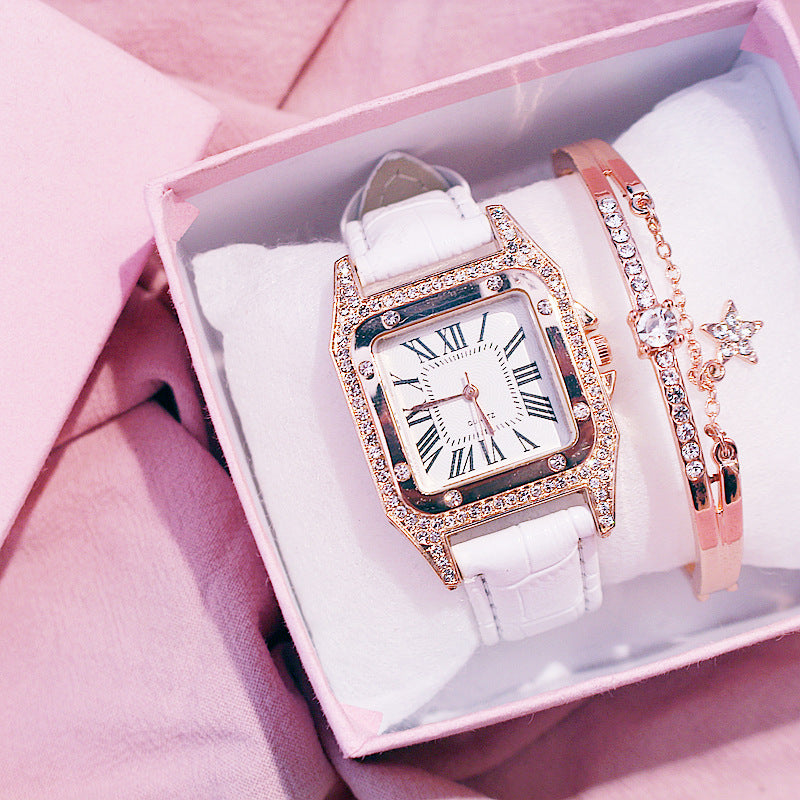 Women Diamond Watch Starry Square Dial Bracelet Watches Set Ladies - ONEZINOTTA , jewelery that shines like gold...