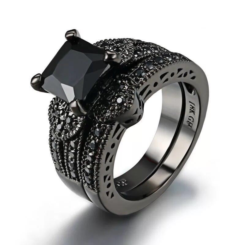 Yobest Luxury Female Black Stone Ring Fashion Wedding Jewelry Crystal - ONEZINOTTA , jewelery that shines like gold...