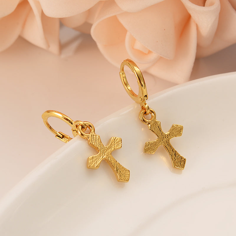 Cross Necklace Earrings Set Gold Color Wedding Bridal Sets - ONEZINOTTA , jewelery that shines like gold...