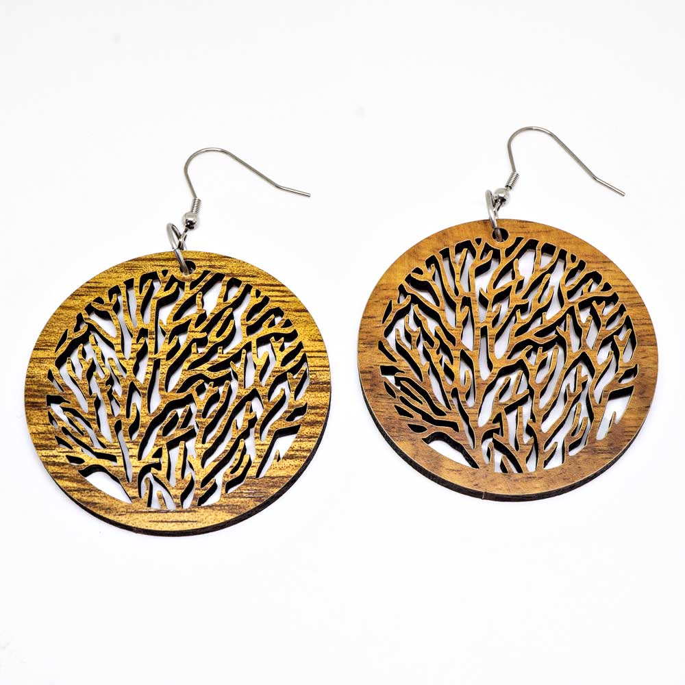 Genuine Handmade Koa Wood Tree Of Life Earring Pierce - ONEZINOTTA , jewelery that shines like gold...