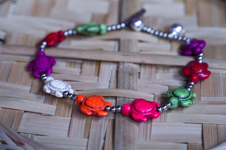 Colorful Turtle Boho Silver Anklet - ONEZINOTTA , jewelery that shines like gold...
