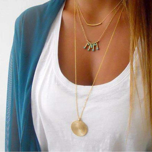 Turquoise Multilayer Necklace - ONEZINOTTA , jewelery that shines like gold...