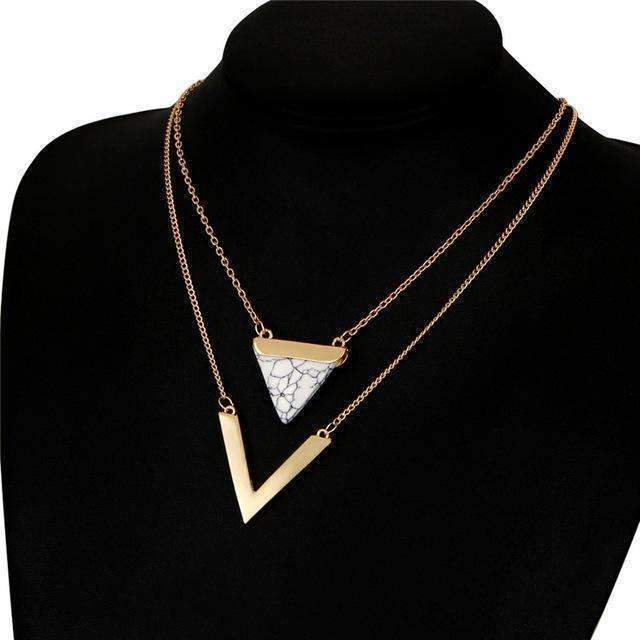 Marble Chevron Double Layer Necklace - ONEZINOTTA , jewelery that shines like gold...