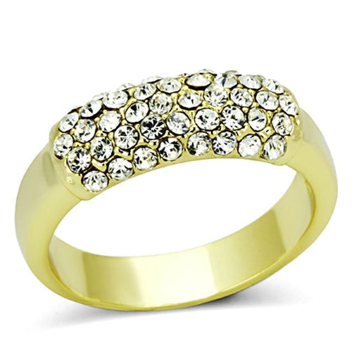 LO3067 - Gold Brass Ring with Top Grade Crystal  in Clear - ONEZINOTTA , jewelery that shines like gold...