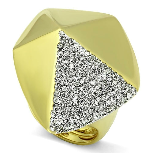 LO3902 - Gold+Rhodium Brass Ring with Top Grade Crystal  in Clear - ONEZINOTTA , jewelery that shines like gold...