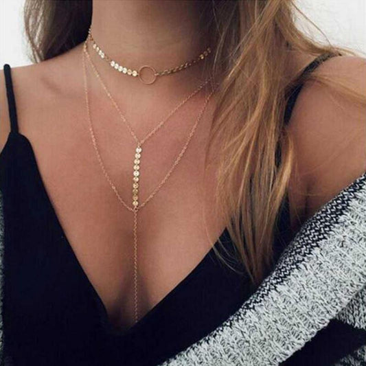 Three Layer Lariat Choker Necklace - ONEZINOTTA , jewelery that shines like gold...