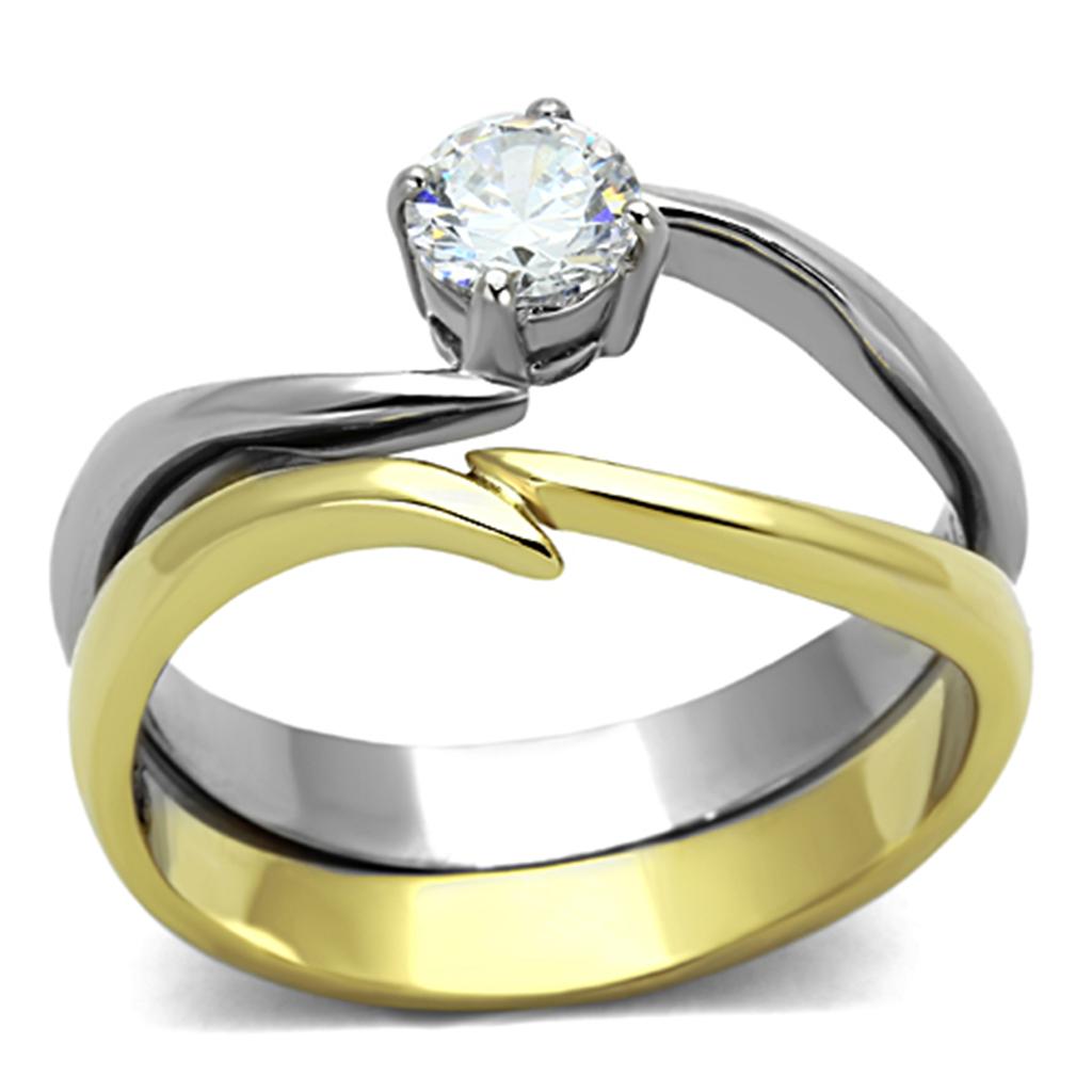 TK1092 - Two-Tone IP Gold (Ion Plating) Stainless Steel Ring with AAA - ONEZINOTTA , jewelery that shines like gold...